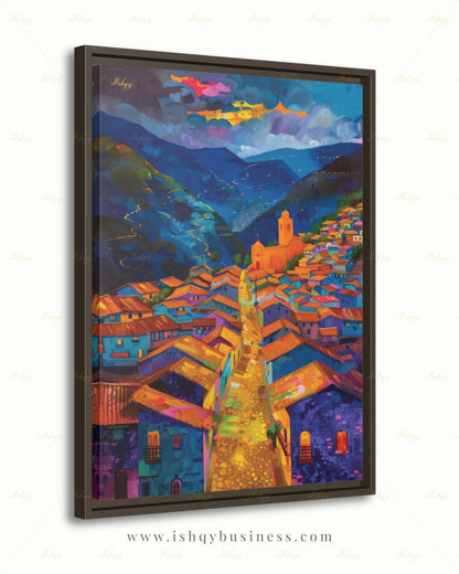 Cusco Peru Canvas Wall Art, Colorful Andes Cityscape Framed Canvas Print, Vibrant Peruvian Village Oil Painting, Living Room Wall Decor