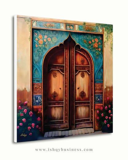Persian Door Wall Art, Iranian Architecture Painting, Handcrafted Wooden Door Canvas, Middle Eastern Decor, Historic Home Entry Art Print