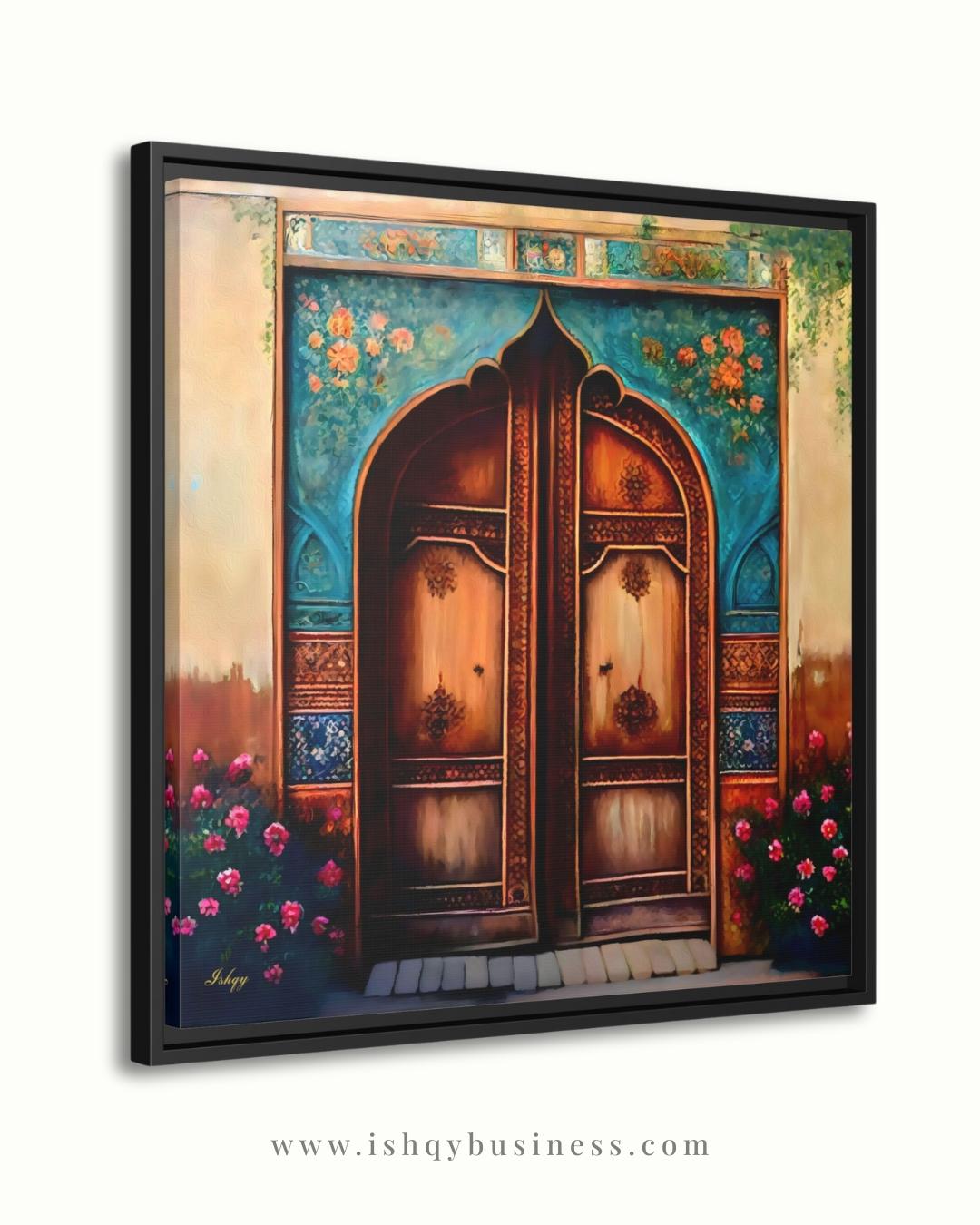 Persian Door Wall Art, Iranian Architecture Painting, Handcrafted Wooden Door Canvas, Middle Eastern Decor, Historic Home Entry Art Print