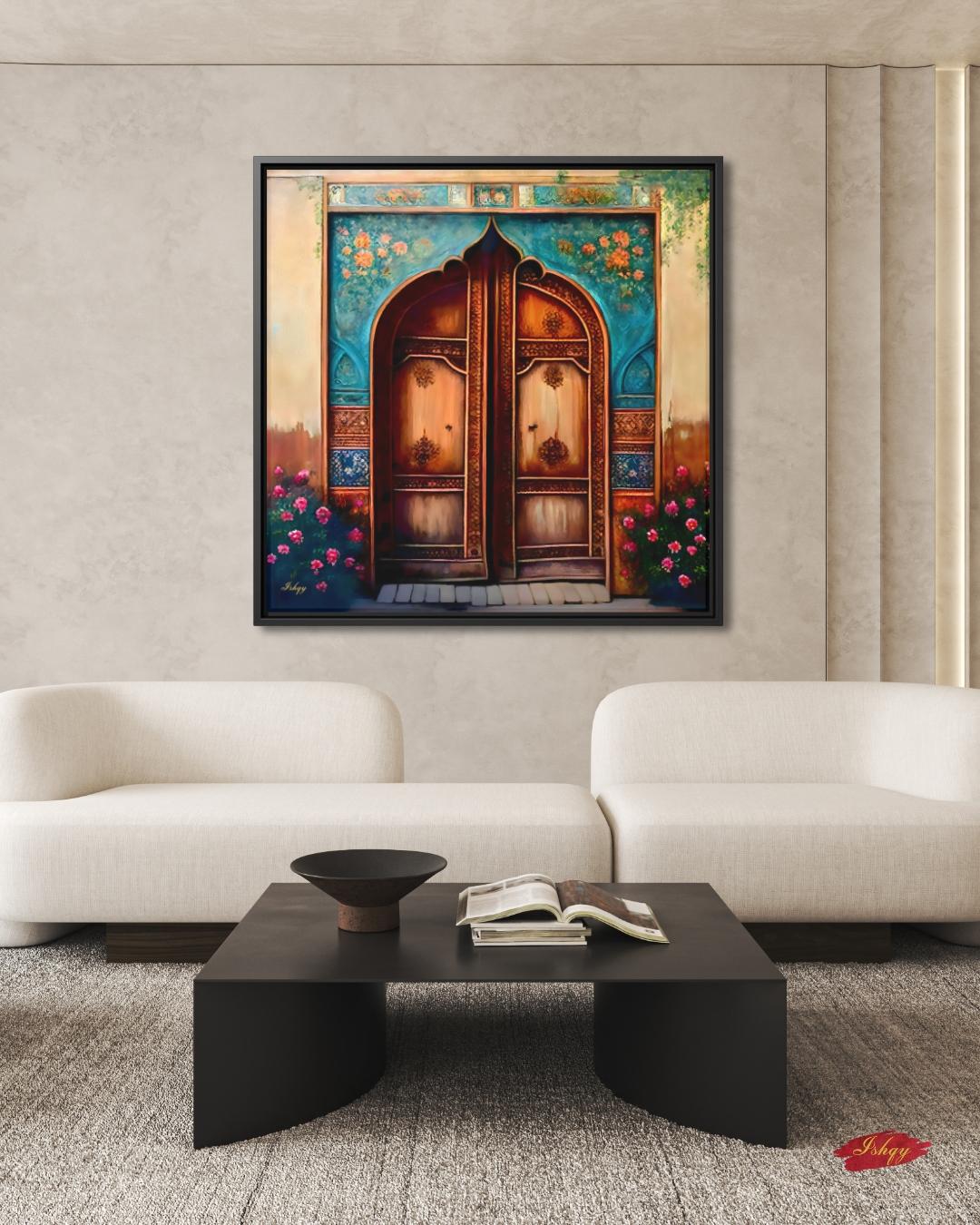 Persian Door Wall Art, Iranian Architecture Painting, Handcrafted Wooden Door Canvas, Middle Eastern Decor, Historic Home Entry Art Print