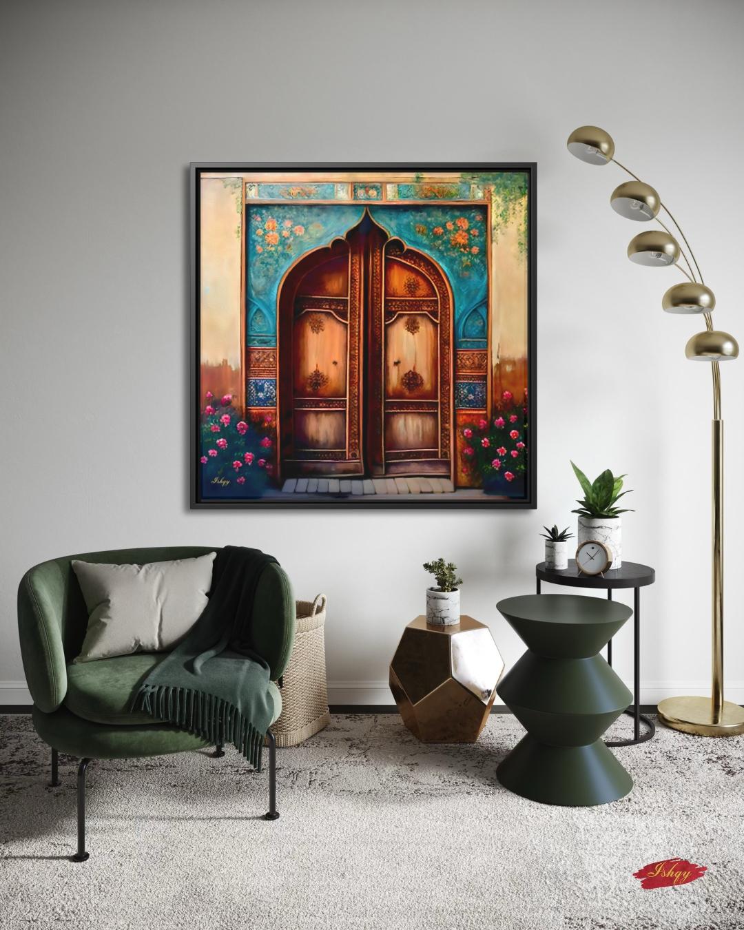 Persian Door Wall Art, Iranian Architecture Painting, Handcrafted Wooden Door Canvas, Middle Eastern Decor, Historic Home Entry Art Print