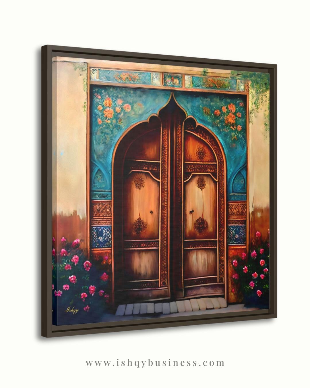 Persian Door Wall Art, Iranian Architecture Painting, Handcrafted Wooden Door Canvas, Middle Eastern Decor, Historic Home Entry Art Print