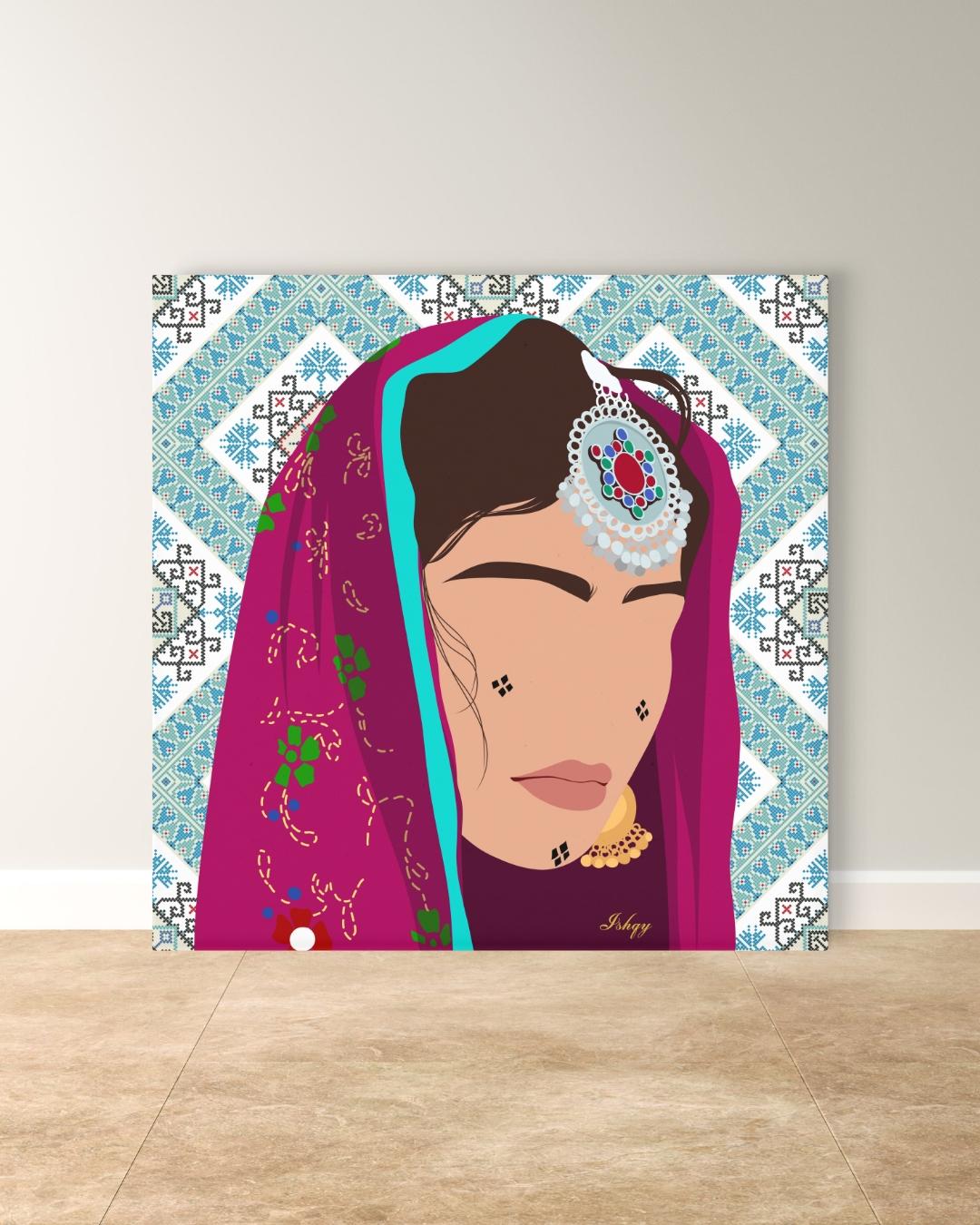 afghan art, afghan decor, tribal art, ethnic decor, cultural art, portrait art, boho wall art, afghan canvas, girl wall art, middle east art, tribal decor, boho canvas, home wall art