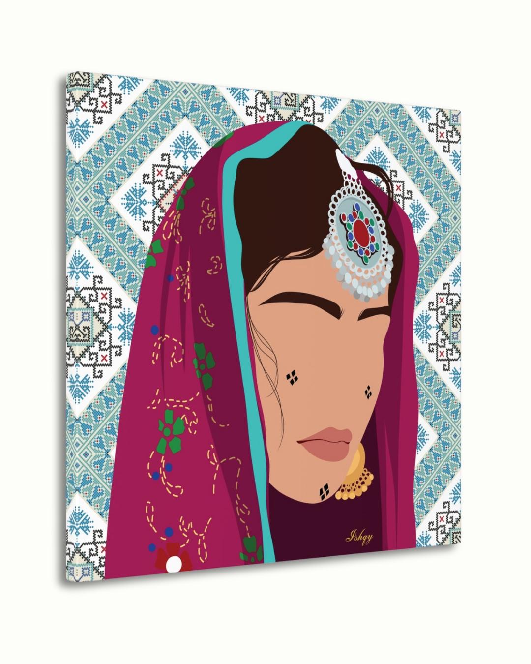 afghan art, afghan decor, tribal art, ethnic decor, cultural art, portrait art, boho wall art, afghan canvas, girl wall art, middle east art, tribal decor, boho canvas, home wall art