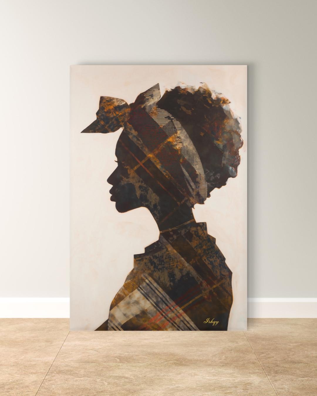 Jamaican Woman Canvas Wall Art, Afro-Caribbean Silhouette, Headwrap Portrait, Black Art Print, Boho Home Decor, Framed Canvas