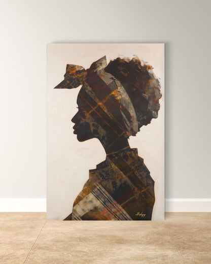 Jamaican Woman Canvas Wall Art, Afro-Caribbean Silhouette, Headwrap Portrait, Black Art Print, Boho Home Decor, Framed Canvas