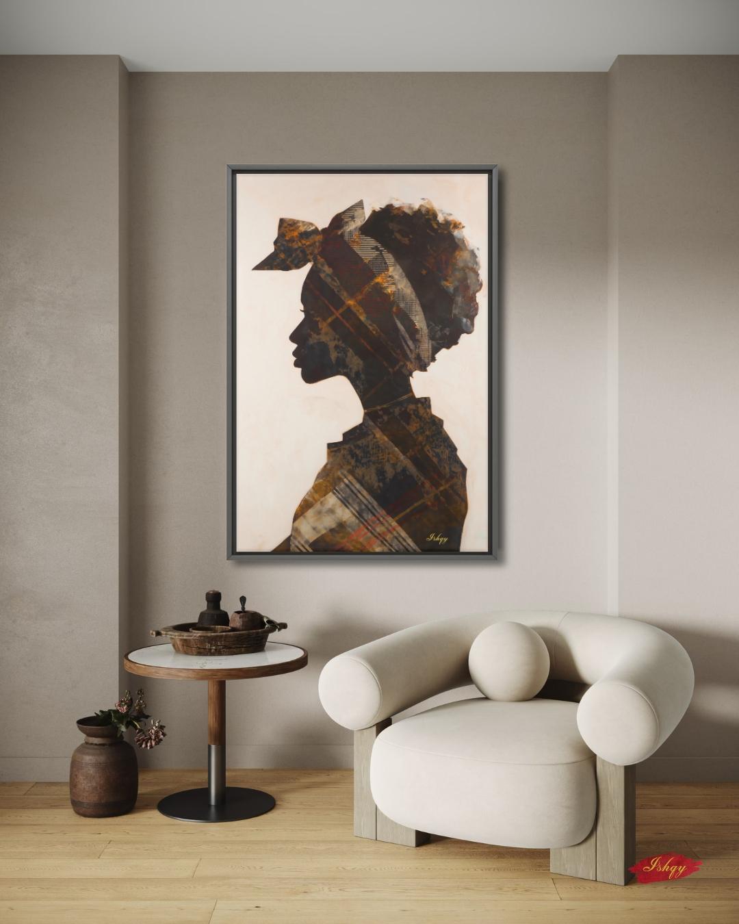 Jamaican Woman Canvas Wall Art, Afro-Caribbean Silhouette, Headwrap Portrait, Black Art Print, Boho Home Decor, Framed Canvas