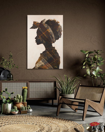 Jamaican Woman Canvas Wall Art, Afro-Caribbean Silhouette, Headwrap Portrait, Black Art Print, Boho Home Decor, Framed Canvas