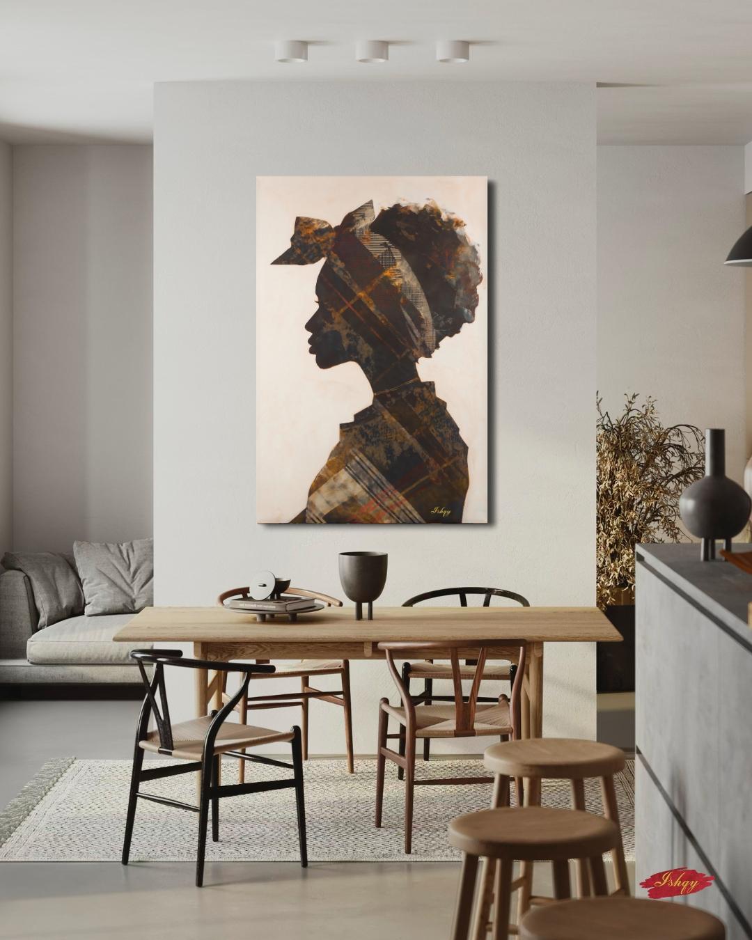 Jamaican Woman Canvas Wall Art, Afro-Caribbean Silhouette, Headwrap Portrait, Black Art Print, Boho Home Decor, Framed Canvas