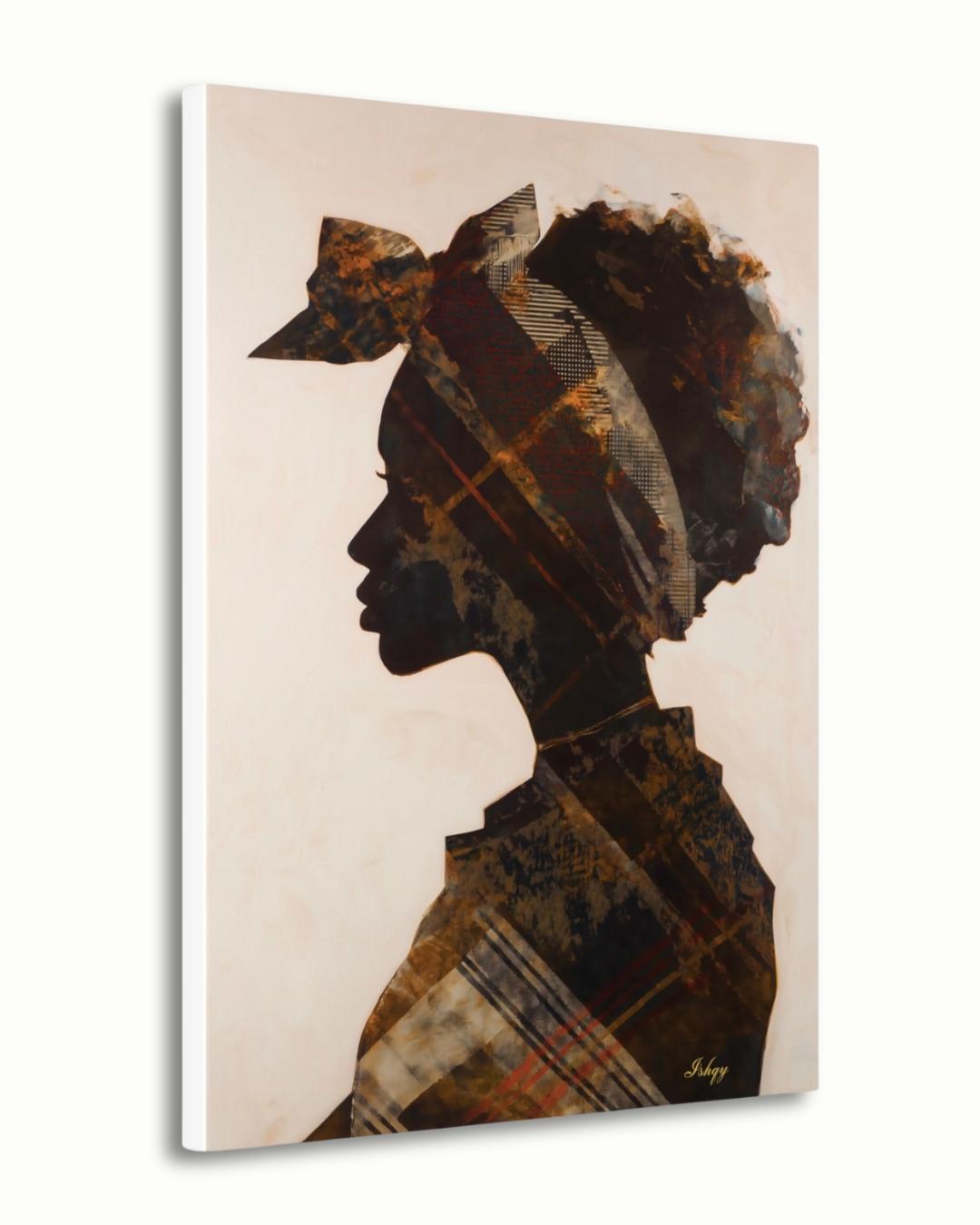 Jamaican Woman Canvas Wall Art, Afro-Caribbean Silhouette, Headwrap Portrait, Black Art Print, Boho Home Decor, Framed Canvas