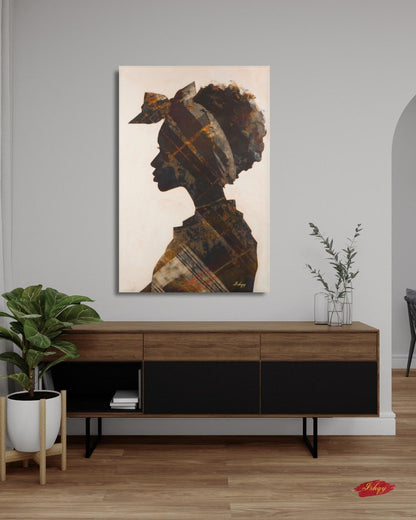 Jamaican Woman Canvas Wall Art, Afro-Caribbean Silhouette, Headwrap Portrait, Black Art Print, Boho Home Decor, Framed Canvas