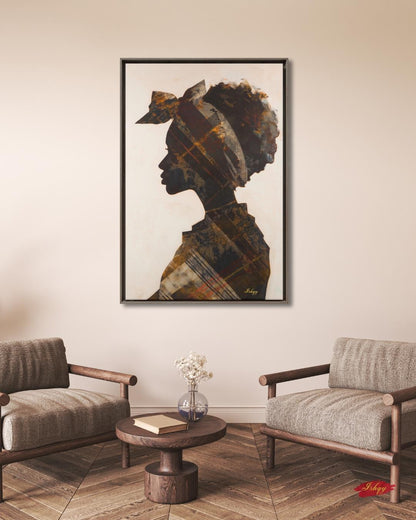 Jamaican Woman Canvas Wall Art, Afro-Caribbean Silhouette, Headwrap Portrait, Black Art Print, Boho Home Decor, Framed Canvas