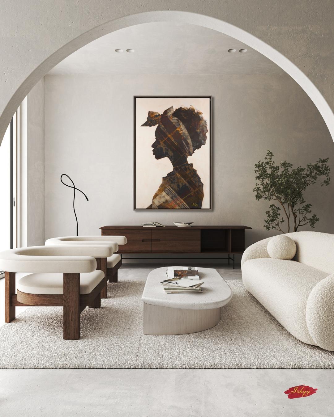 Jamaican Woman Canvas Wall Art, Afro-Caribbean Silhouette, Headwrap Portrait, Black Art Print, Boho Home Decor, Framed Canvas