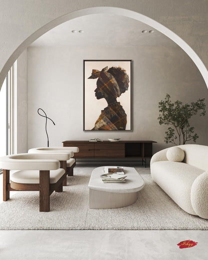 Jamaican Woman Canvas Wall Art, Afro-Caribbean Silhouette, Headwrap Portrait, Black Art Print, Boho Home Decor, Framed Canvas