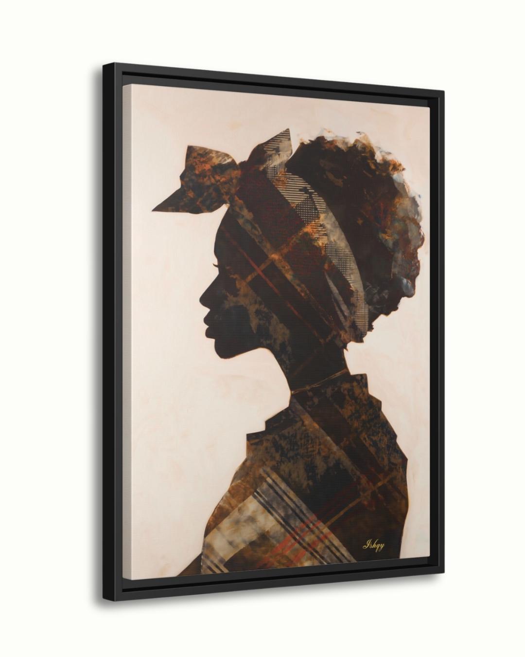 Jamaican Woman Canvas Wall Art, Afro-Caribbean Silhouette, Headwrap Portrait, Black Art Print, Boho Home Decor, Framed Canvas