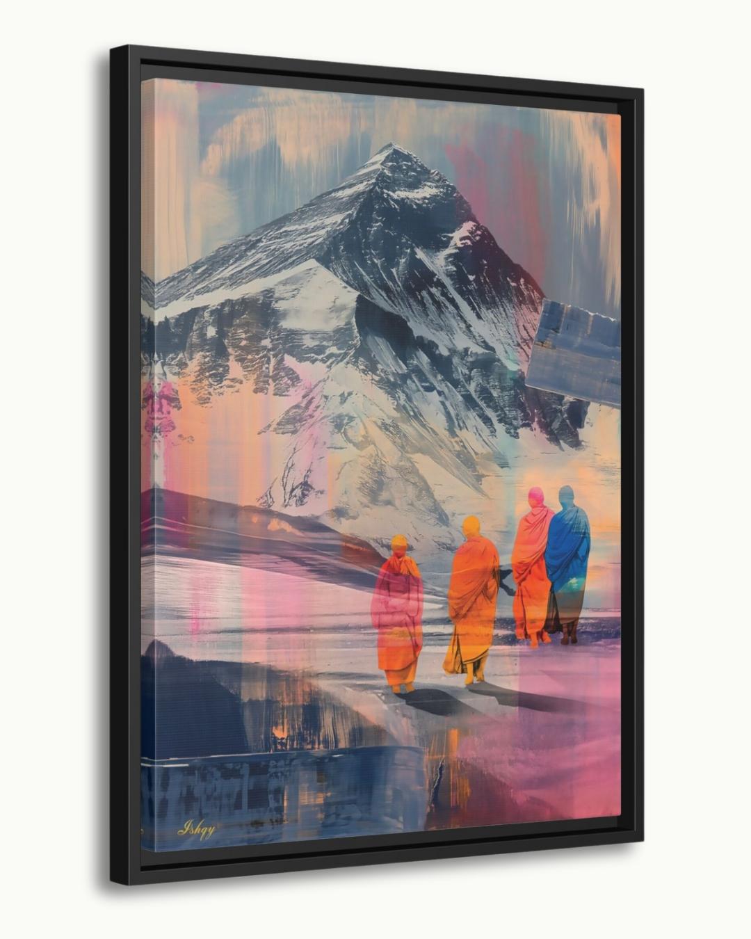 Tibetan Monks Painting Canvas Framed Canvas, Himalaya Mountain Art Print, Buddhist Wall Art For Meditation Room, Living Room Zen Home Decor