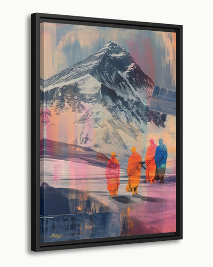 Tibetan Monks Painting Canvas Framed Canvas, Himalaya Mountain Art Print, Buddhist Wall Art For Meditation Room, Living Room Zen Home Decor