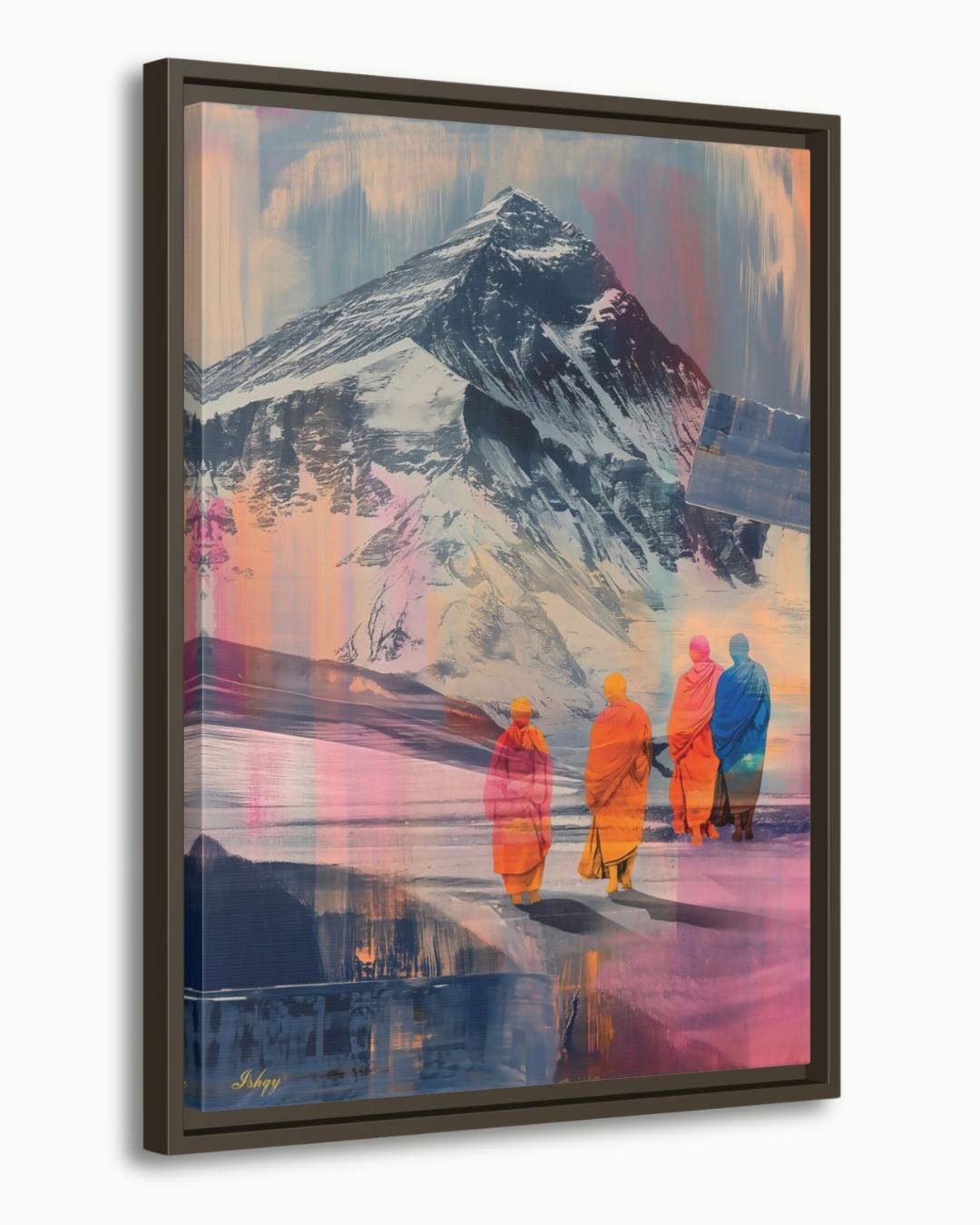Tibetan Monks Painting Canvas Framed Canvas, Himalaya Mountain Art Print, Buddhist Wall Art For Meditation Room, Living Room Zen Home Decor