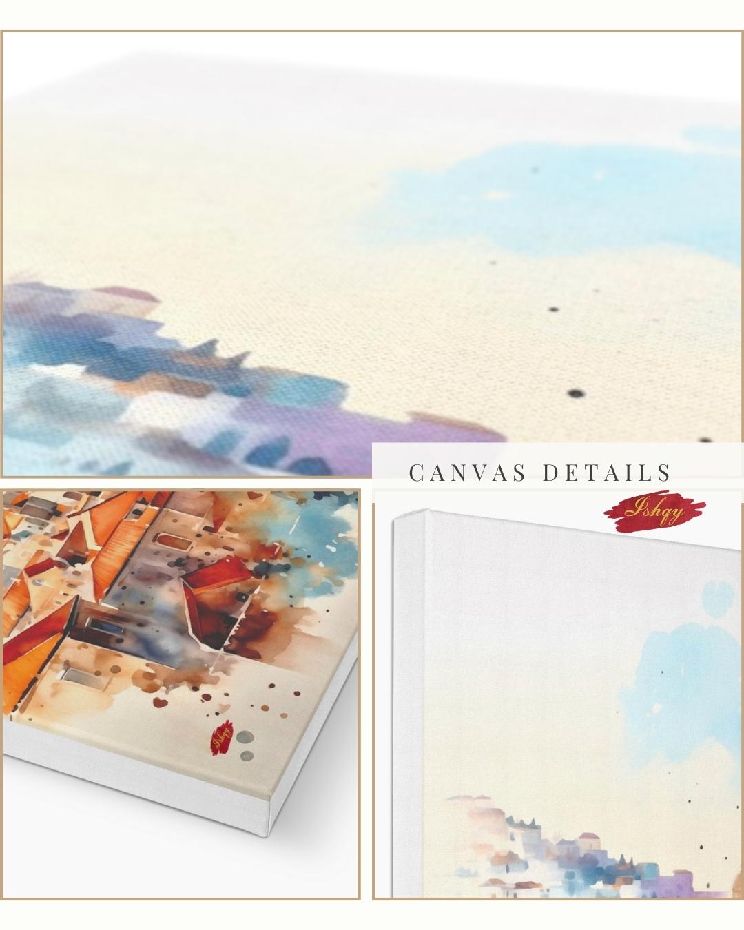 Dubrovnik Wall Art Canvas Print of Croatian Cityscape, Watercolor Painting with Terracotta Roofs, Square Travel Decor for Living Room