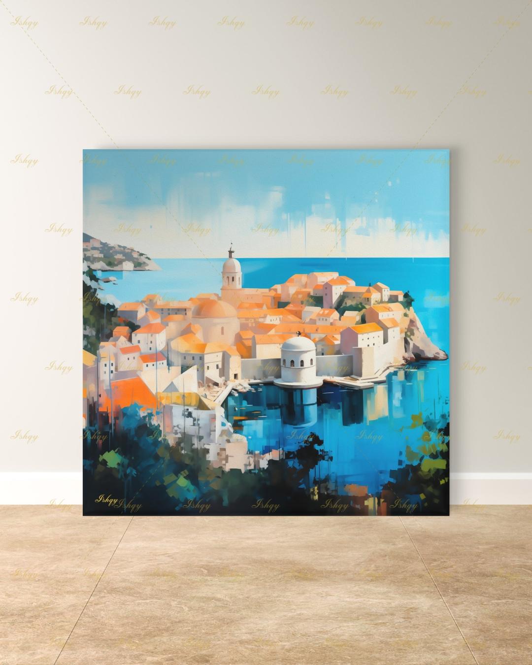 Dubrovnik Old Town Wall Art, Croatia Coast Canvas Print, Large Framed Adriatic Cityscape Decor, Mediterranean Travel Gift Painting