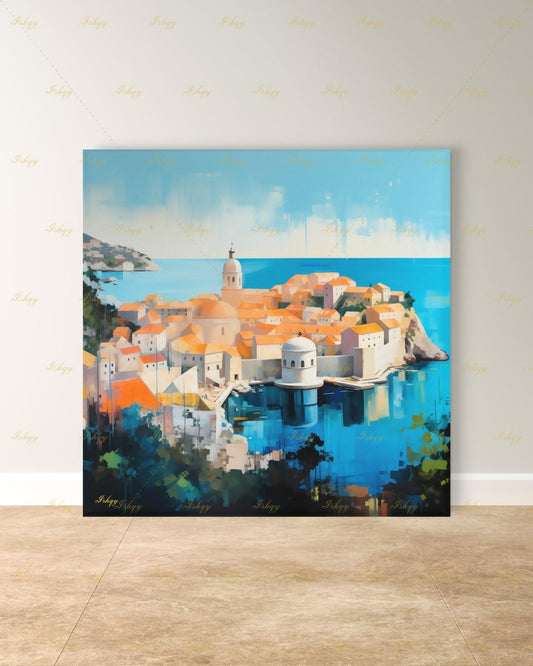 Dubrovnik Old Town Wall Art, Croatia Coast Canvas Print, Large Framed Adriatic Cityscape Decor, Mediterranean Travel Gift Painting