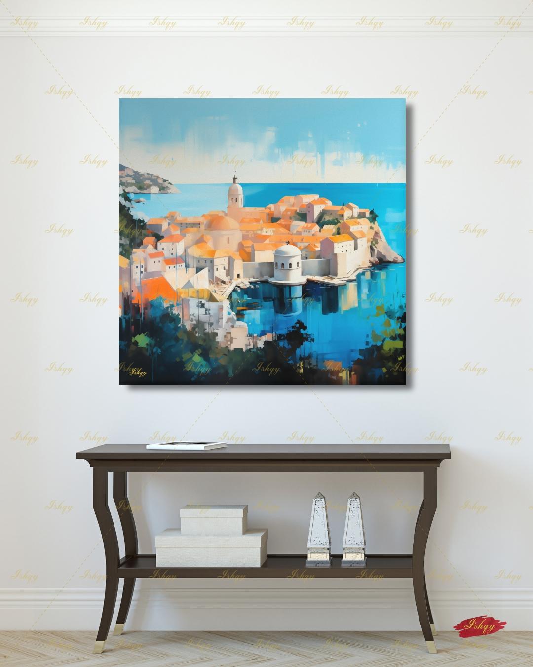 Dubrovnik Old Town Wall Art, Croatia Coast Canvas Print, Large Framed Adriatic Cityscape Decor, Mediterranean Travel Gift Painting
