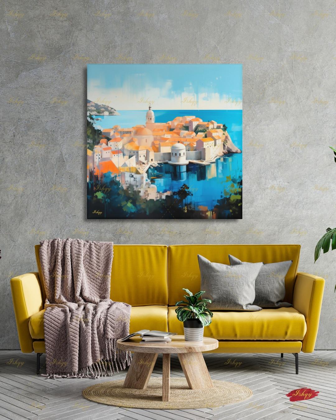 Dubrovnik Old Town Wall Art, Croatia Coast Canvas Print, Large Framed Adriatic Cityscape Decor, Mediterranean Travel Gift Painting