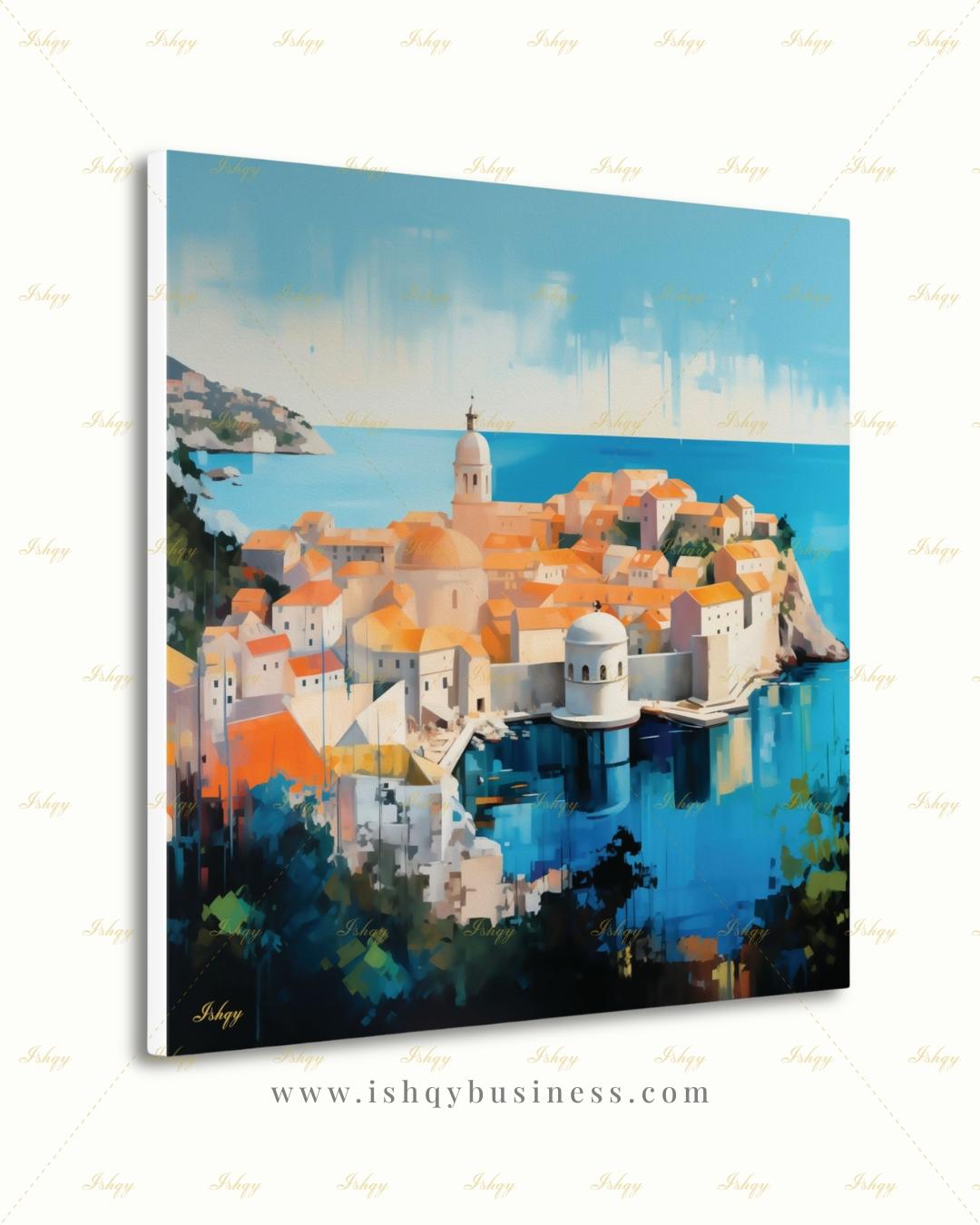 Dubrovnik Old Town Wall Art, Croatia Coast Canvas Print, Large Framed Adriatic Cityscape Decor, Mediterranean Travel Gift Painting