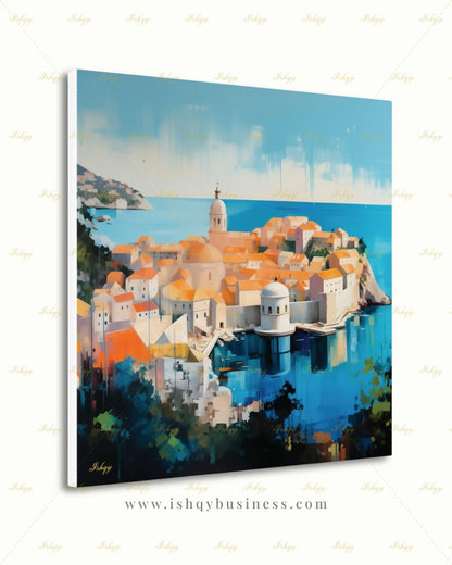 Dubrovnik Old Town Wall Art, Croatia Coast Canvas Print, Large Framed Adriatic Cityscape Decor, Mediterranean Travel Gift Painting