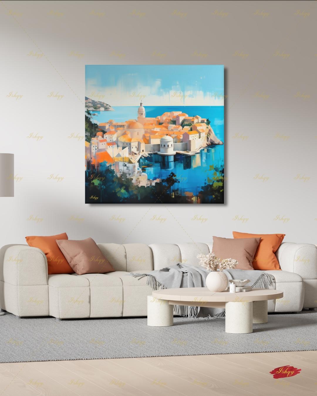 Dubrovnik Old Town Wall Art, Croatia Coast Canvas Print, Large Framed Adriatic Cityscape Decor, Mediterranean Travel Gift Painting