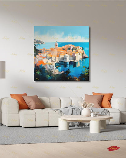 Dubrovnik Old Town Wall Art, Croatia Coast Canvas Print, Large Framed Adriatic Cityscape Decor, Mediterranean Travel Gift Painting