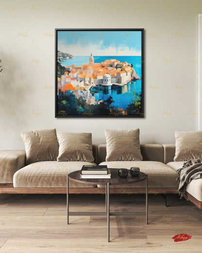 Dubrovnik Old Town Wall Art, Croatia Coast Canvas Print, Large Framed Adriatic Cityscape Decor, Mediterranean Travel Gift Painting
