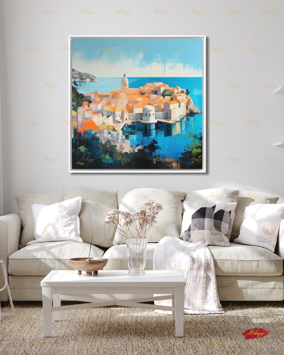 Dubrovnik Old Town Wall Art, Croatia Coast Canvas Print, Large Framed Adriatic Cityscape Decor, Mediterranean Travel Gift Painting
