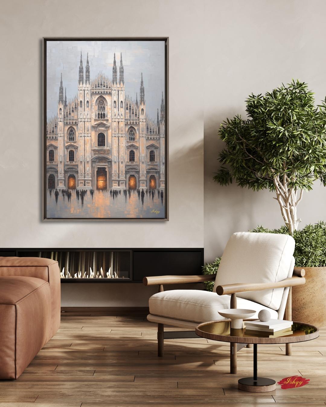 Milan Duomo Wall Art, Italy Cityscape Print, Vibrant Cathedral Canvas, European Travel Artwork, Modern Architectural Decor, Home Living Room