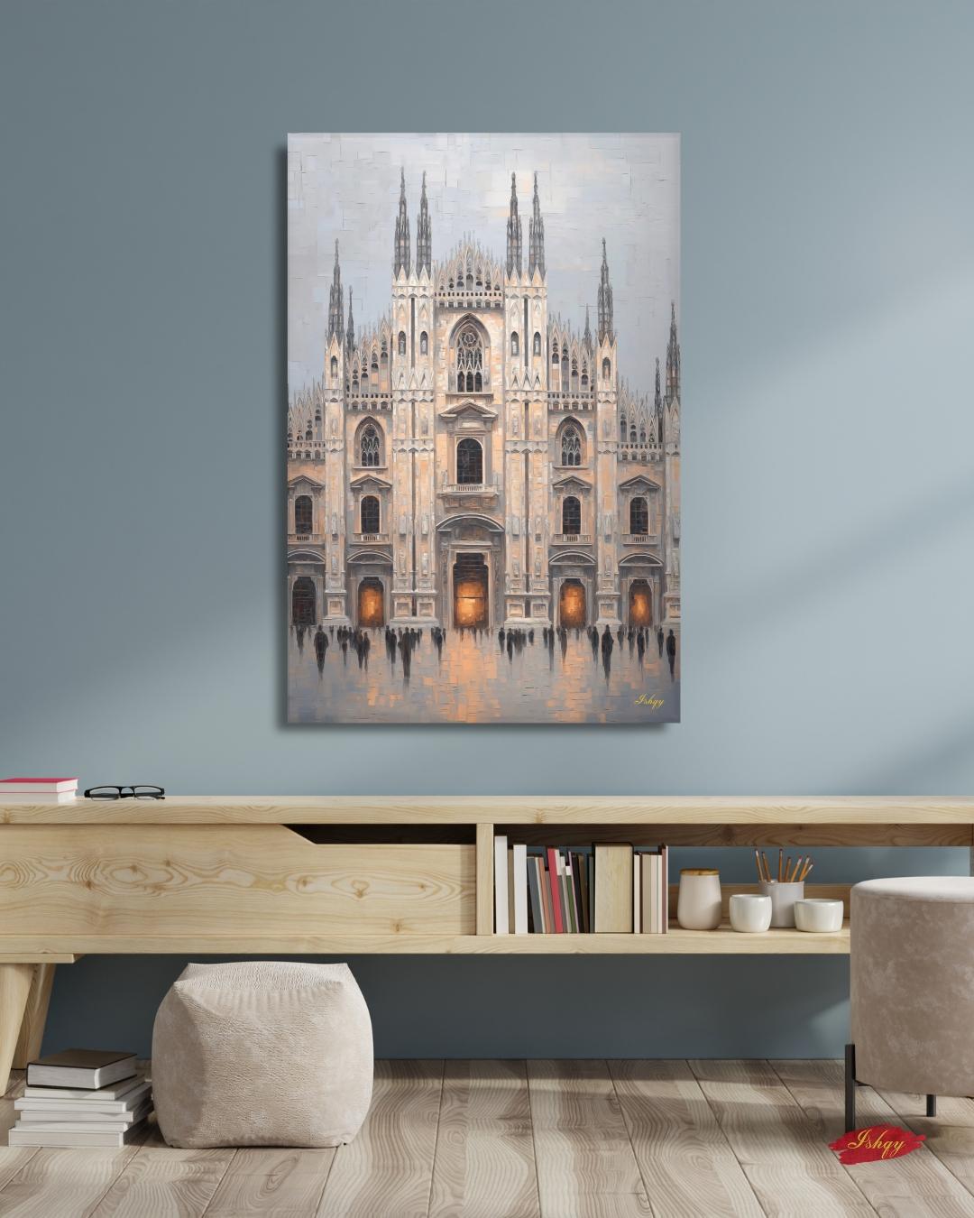 Milan Duomo Wall Art, Italy Cityscape Print, Vibrant Cathedral Canvas, European Travel Artwork, Modern Architectural Decor, Home Living Room