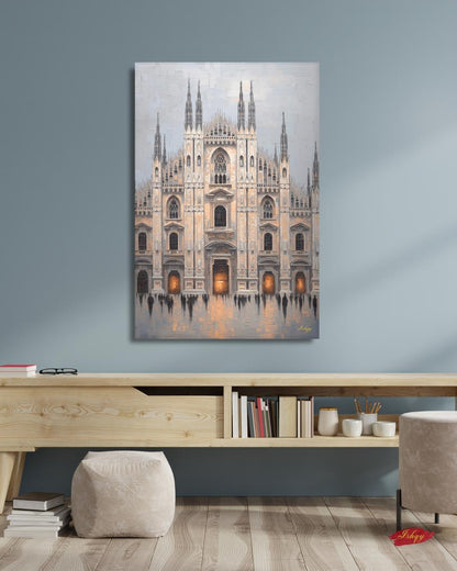 Milan Duomo Wall Art, Italy Cityscape Print, Vibrant Cathedral Canvas, European Travel Artwork, Modern Architectural Decor, Home Living Room