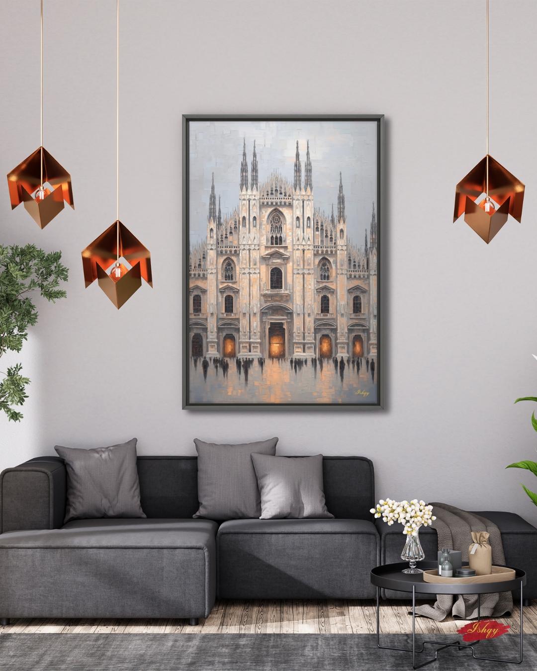 Milan Duomo Wall Art, Italy Cityscape Print, Vibrant Cathedral Canvas, European Travel Artwork, Modern Architectural Decor, Home Living Room