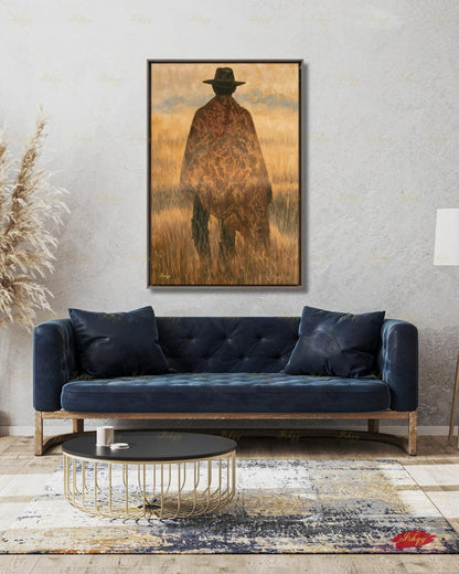Uruguay Gaucho Wall Art, Pampas Grassland Poncho Canvas, South American Cowboy Decor, Latin Folk Art Print, Boho Framed Canvas Gift for Him
