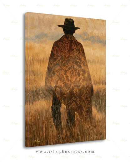 Uruguay Gaucho Wall Art, Pampas Grassland Poncho Canvas, South American Cowboy Decor, Latin Folk Art Print, Boho Framed Canvas Gift for Him