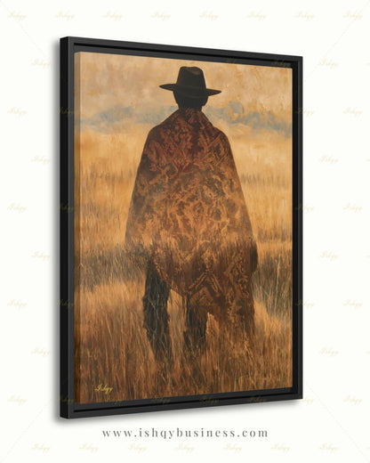 Uruguay Gaucho Wall Art, Pampas Grassland Poncho Canvas, South American Cowboy Decor, Latin Folk Art Print, Boho Framed Canvas Gift for Him