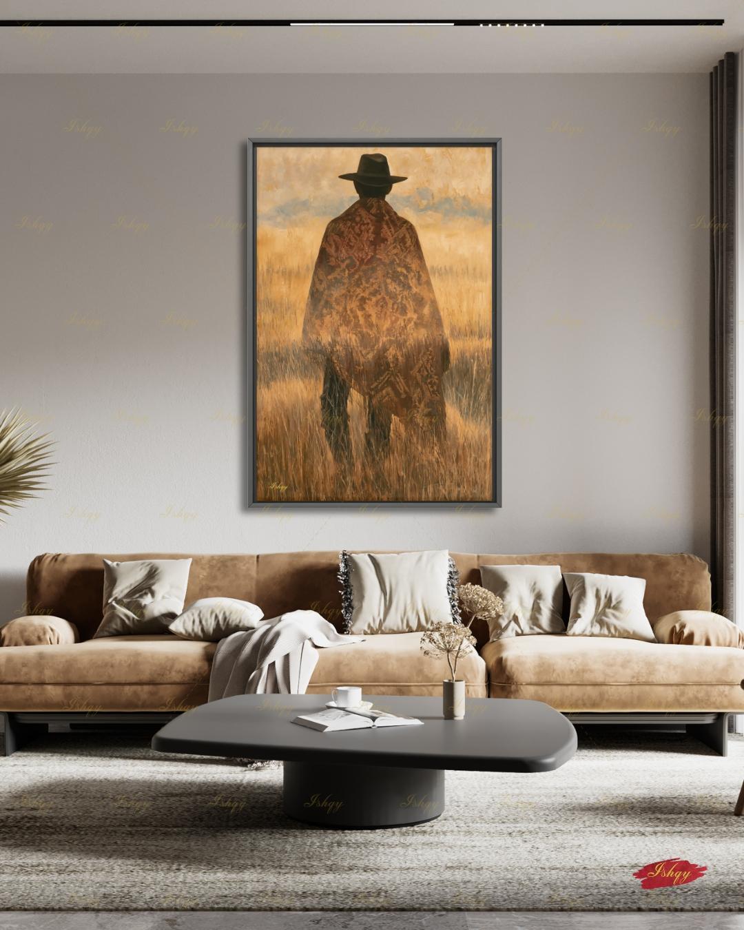 Uruguay Gaucho Wall Art, Pampas Grassland Poncho Canvas, South American Cowboy Decor, Latin Folk Art Print, Boho Framed Canvas Gift for Him