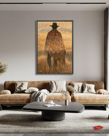 Uruguay Gaucho Wall Art, Pampas Grassland Poncho Canvas, South American Cowboy Decor, Latin Folk Art Print, Boho Framed Canvas Gift for Him