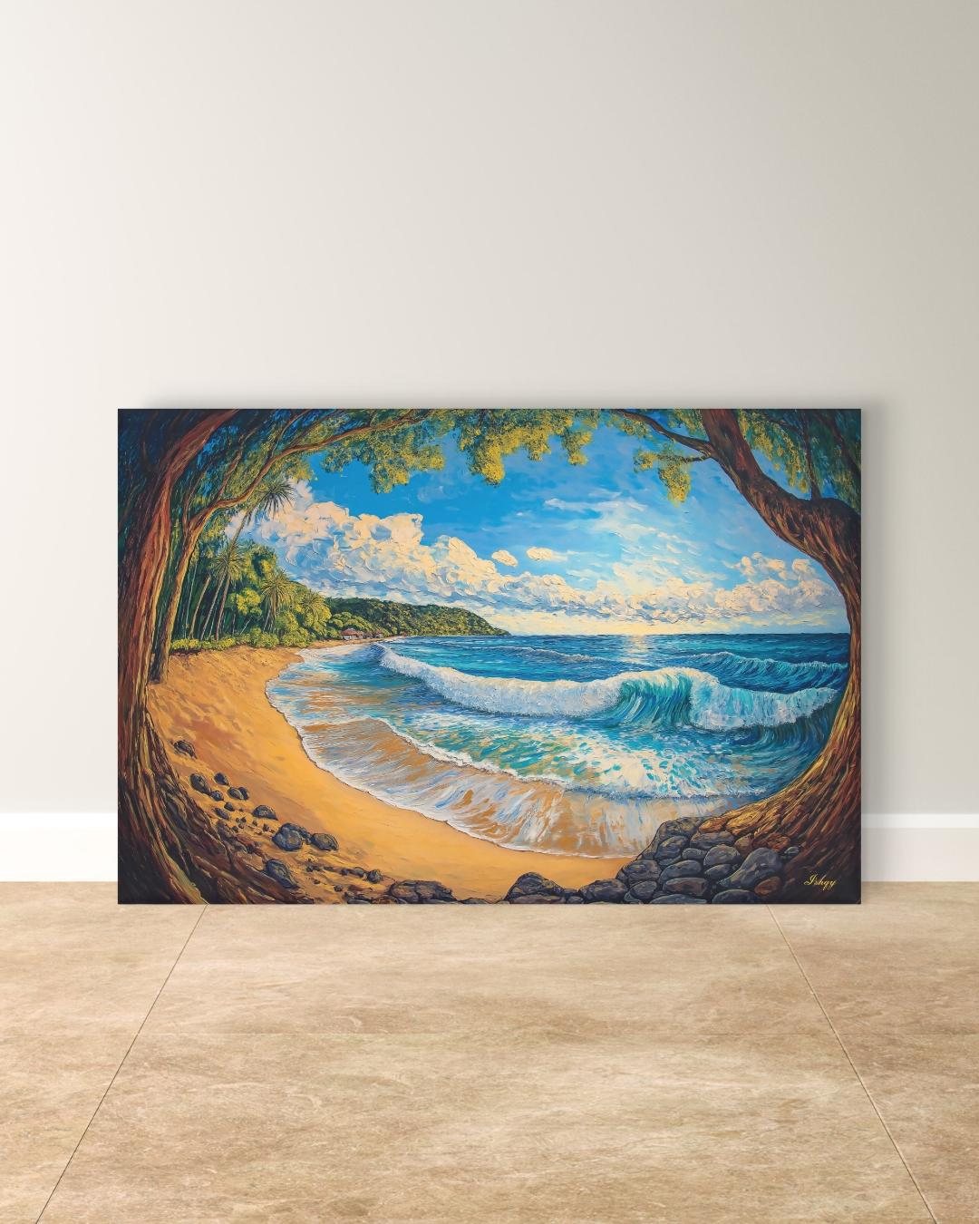 El Sunzal El Salvador Beach Wall Art Print, Canvas, Framed Canvas, Seascape Ocean Waves Coastal Landscape Painting for Living Room Decor