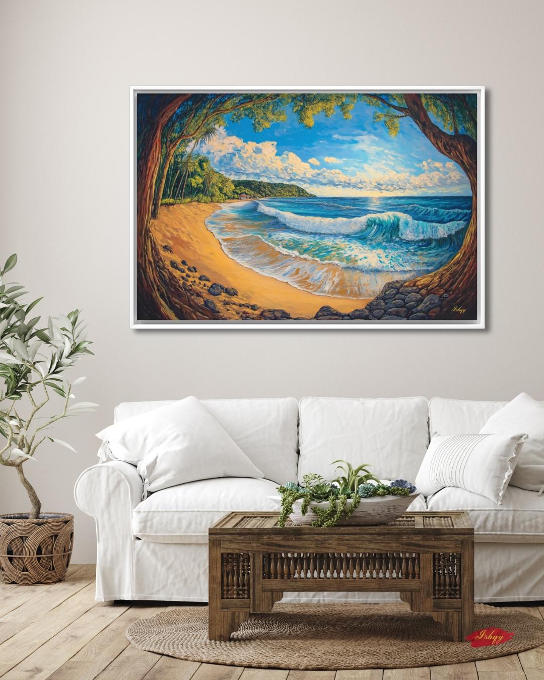 El Sunzal El Salvador Beach Wall Art Print, Canvas, Framed Canvas, Seascape Ocean Waves Coastal Landscape Painting for Living Room Decor