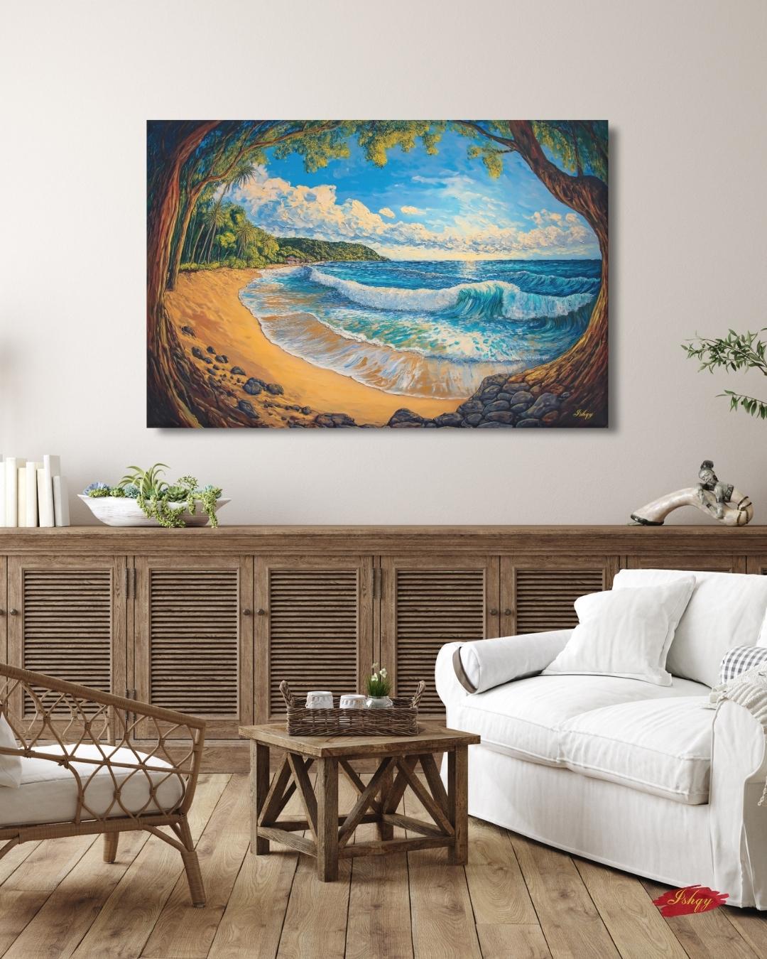 El Sunzal El Salvador Beach Wall Art Print, Canvas, Framed Canvas, Seascape Ocean Waves Coastal Landscape Painting for Living Room Decor