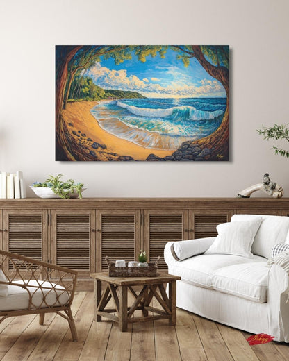 El Sunzal El Salvador Beach Wall Art Print, Canvas, Framed Canvas, Seascape Ocean Waves Coastal Landscape Painting for Living Room Decor