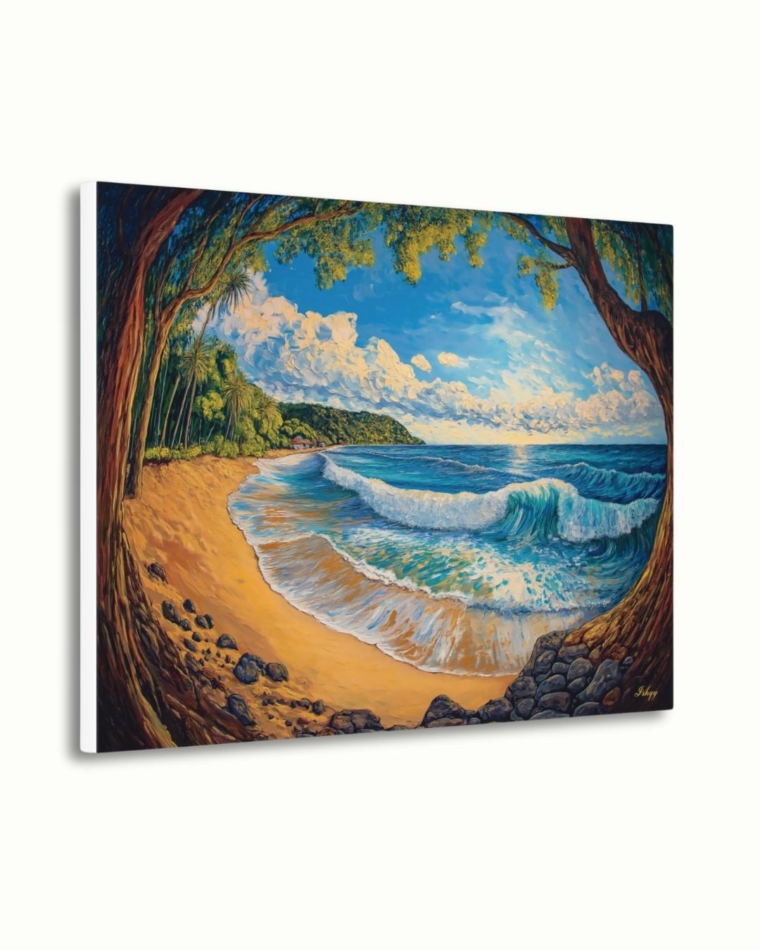 El Sunzal El Salvador Beach Wall Art Print, Canvas, Framed Canvas, Seascape Ocean Waves Coastal Landscape Painting for Living Room Decor