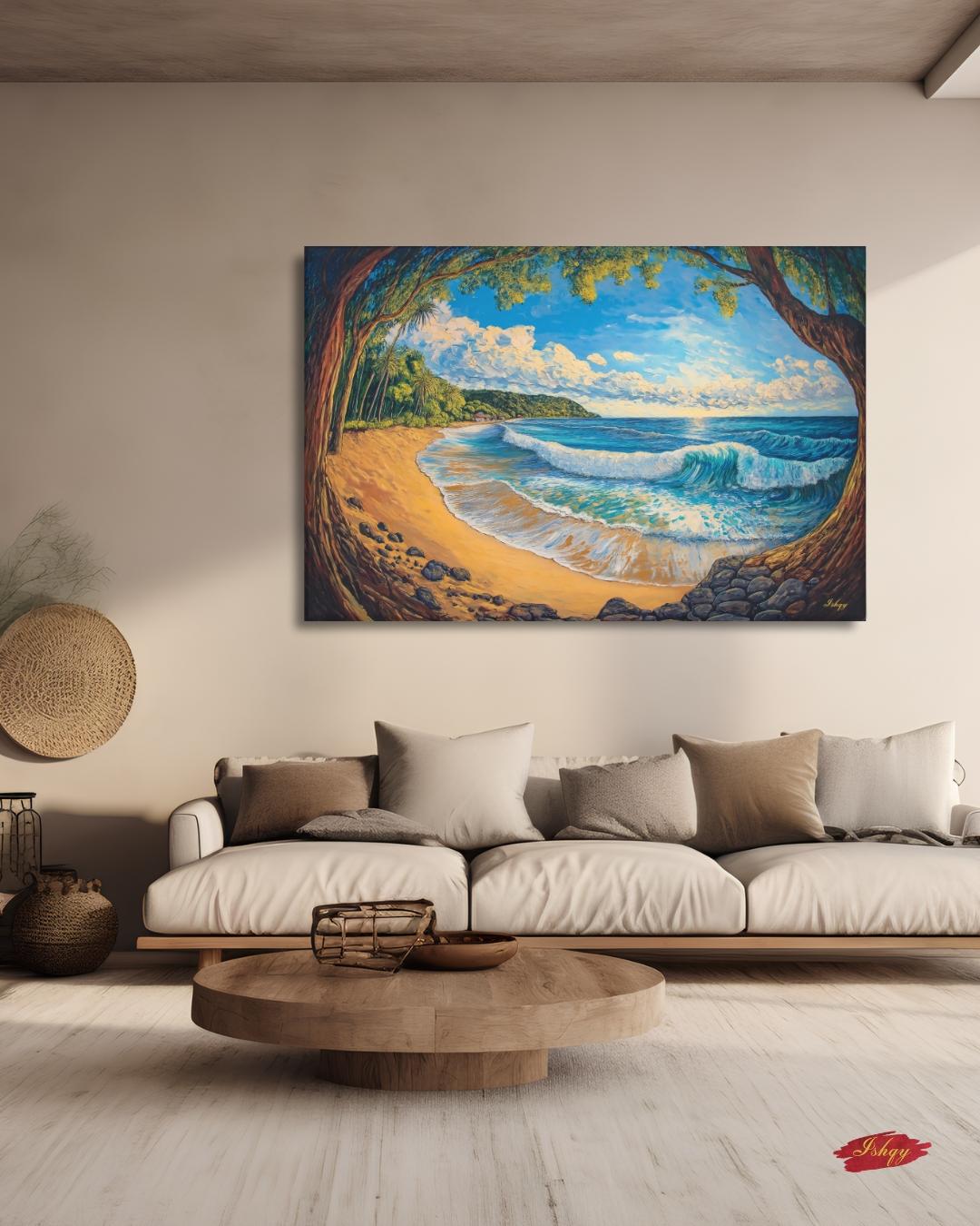 El Sunzal El Salvador Beach Wall Art Print, Canvas, Framed Canvas, Seascape Ocean Waves Coastal Landscape Painting for Living Room Decor