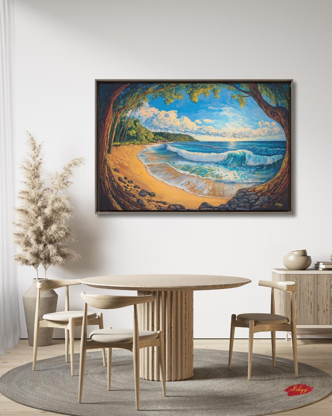 El Sunzal El Salvador Beach Wall Art Print, Canvas, Framed Canvas, Seascape Ocean Waves Coastal Landscape Painting for Living Room Decor