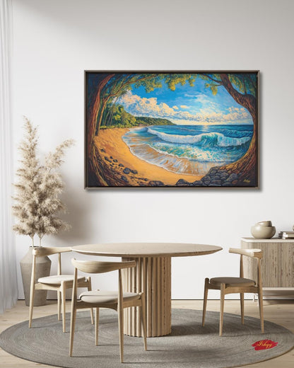 El Sunzal El Salvador Beach Wall Art Print, Canvas, Framed Canvas, Seascape Ocean Waves Coastal Landscape Painting for Living Room Decor